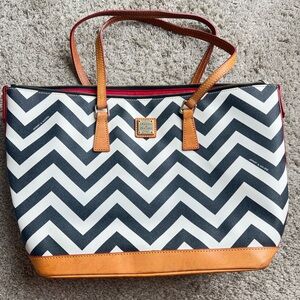 Dooney & Bourke Navy and White Chevron Tote